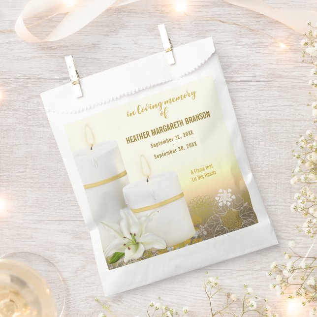 Lily Candle Funeral Memorial Favor Bag (Clipped)