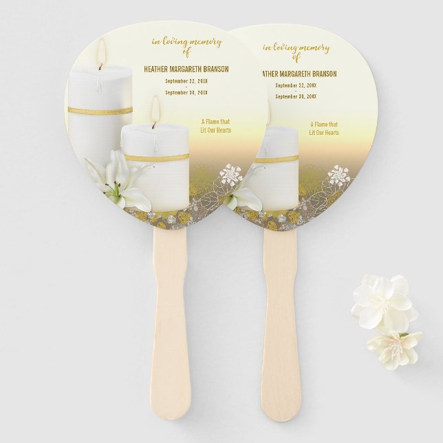 Lily Candle Funeral Memorial Hand Fan (Front and Back)