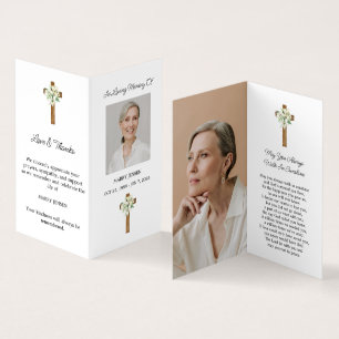 Lily Cross Folded Photo Funeral Prayer Card