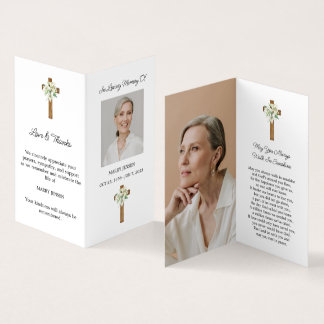 Lily Cross Folded Photo Funeral Prayer Card