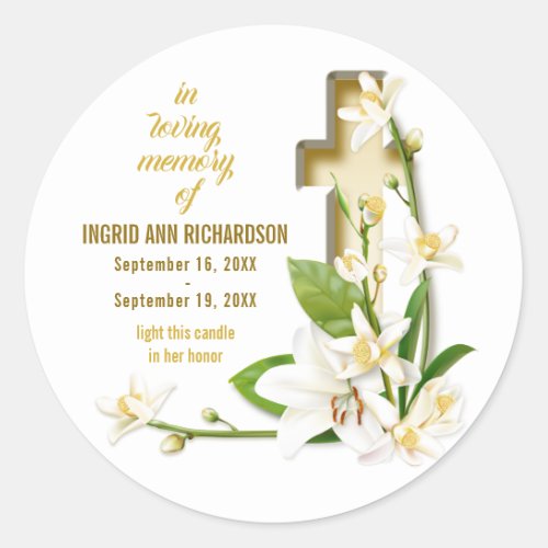 Lily Cross Funeral Memorial Classic Round Sticker