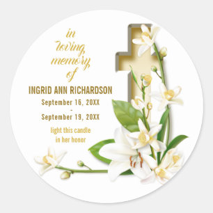 Lily Cross Funeral Memorial Classic Round Sticker