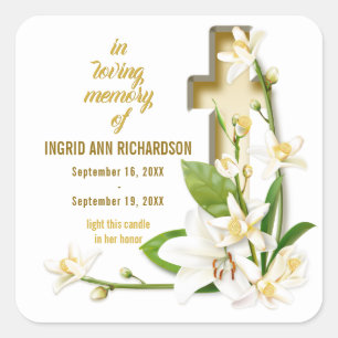 Lily Cross Funeral Memorial Square Sticker