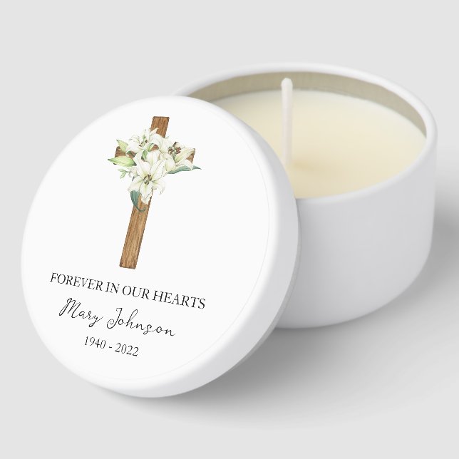Lily Cross Funeral Mini Candle Favors (Corner)