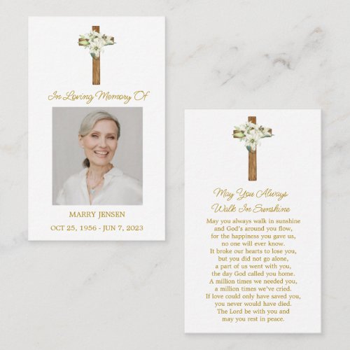 Lily Cross Memorial Photo Funeral Prayer Card