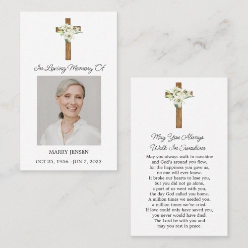 Lily Cross Photo Funeral Prayer Card