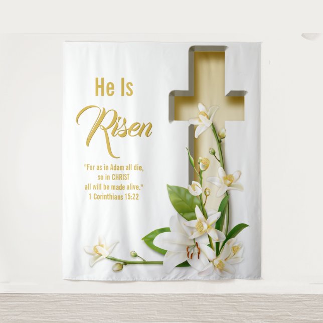 Lily Cross Scripture Easter Church Backdrop (Front)