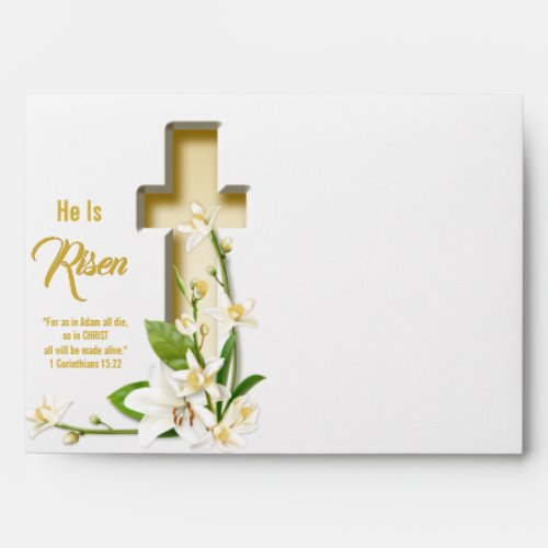 Lily Cross Scripture Easter He Is Risen Envelope