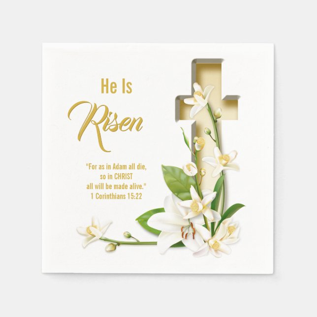 Lily Cross Scripture He Is Risen Napkins (Front)