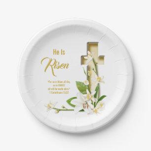 Lily Cross Scripture He Is Risen Paper Plates