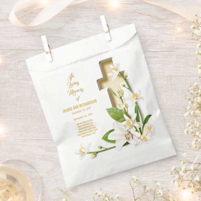 Lily Cross Scripture Memorial Favor Bag (Clipped)