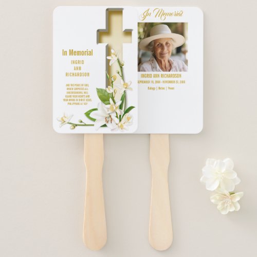 Lily Cross Scripture Memorial Hand Fan