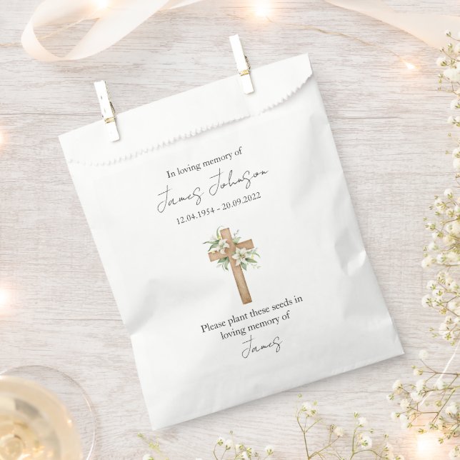 Lily & Cross Seed Memorial Funeral  Favor Bag (Clipped)