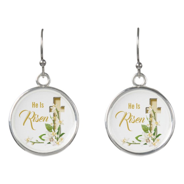 Lily Cross Spring Easter He Is Risen Earrings (Front)