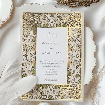 Lily Elegance Bloom Art Nouveau Foil Wedding Foil Invitation Zazzle
