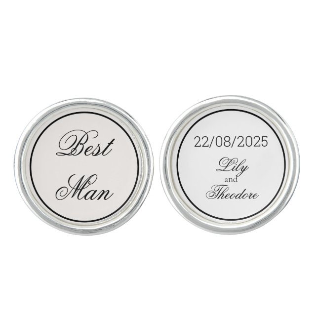 Lily - Elegant Monochrome Groomsman Best Man Cufflinks (Front)