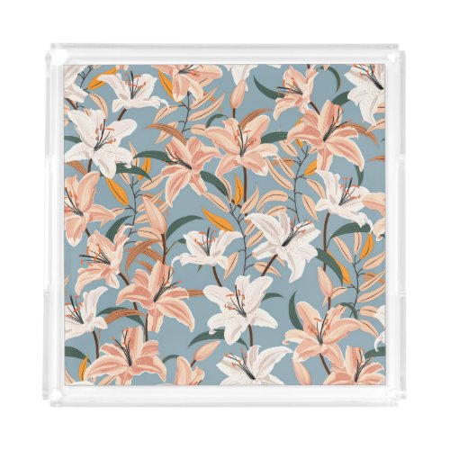 Lily Floral Blue Vintage Print Acrylic Tray