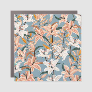 Lily Floral Blue Vintage Print Car Magnet