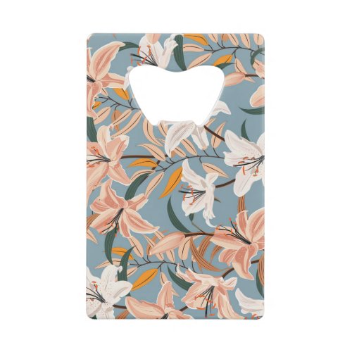 Lily Floral Blue Vintage Print Credit Card Bottle Opener