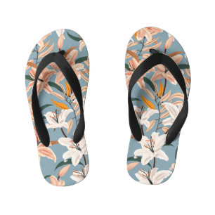 Lily Floral Blue Vintage Print Kid's Flip Flops