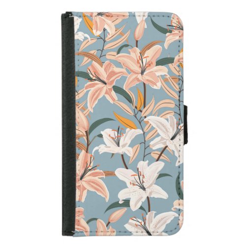 Lily Floral Blue Vintage Print Samsung Galaxy S5 Wallet Case