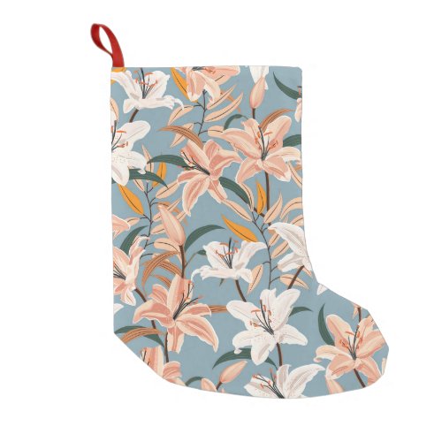 Lily Floral Blue Vintage Print Small Christmas Stocking