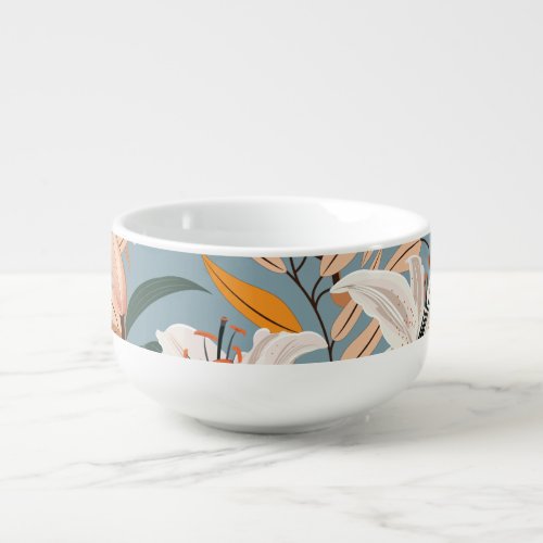 Lily Floral Blue Vintage Print Soup Mug