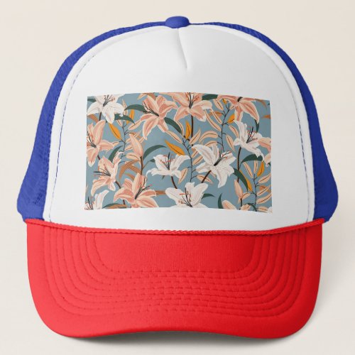 Lily Floral Blue Vintage Print Trucker Hat