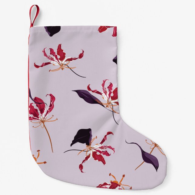 Lily floral hand drawn illustration pattern small christmas stocking (Front)