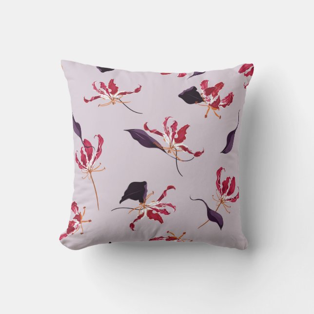 Lily floral hand drawn illustration pattern throw pillow (Front)