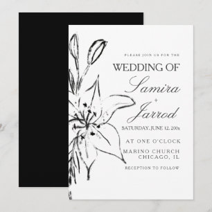 Lily Floral Line Art Ink Sketch Wedding