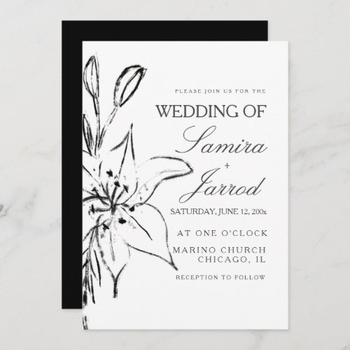 Lily Floral Line Art Ink Sketch Wedding