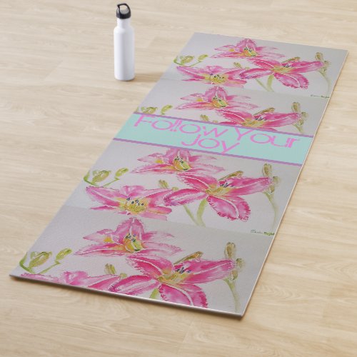 Lily Floral Pattern Watercolor Follow Your Joy Yoga Mat