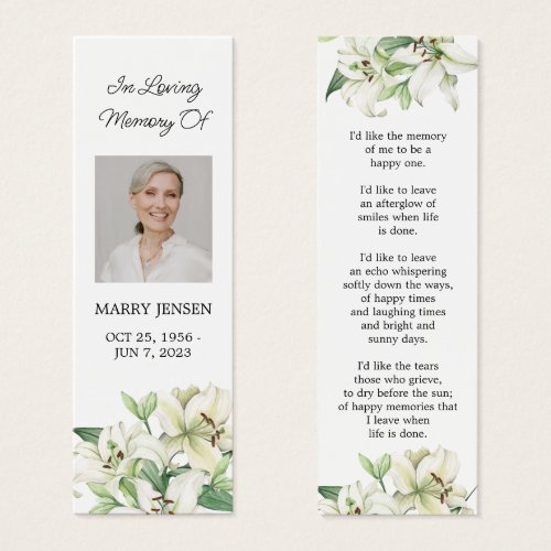 Lily Floral Photo Funeral Memorial Bookmark