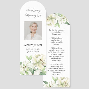 Lily Floral Photo Funeral Memorial Bookmark