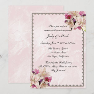 Lily Floral Pink Marble Wedding Rehearsal Dinner Invitation