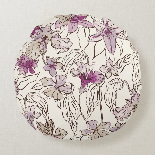 Lily Floral Throw Pillow/Cushion Round Pillow (Front)