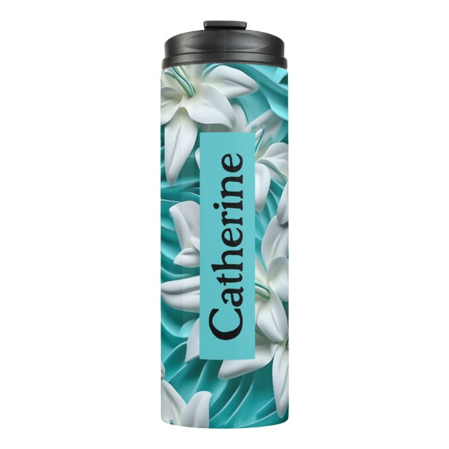 Lily flower 3D seamless pattern Thermal Tumbler (Front)