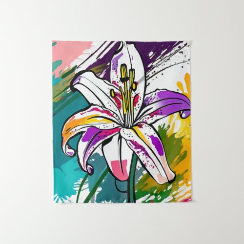 Lily Flower Abstract Art Floral Colorful Bright Tapestry