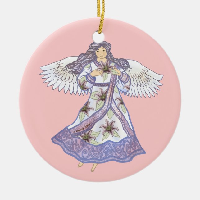 lily flower angel ceramic ornament (Front)