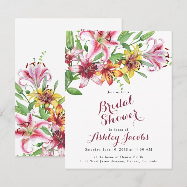 Lily Flower Bouquet Bridal Shower Invitation (Front/Back)
