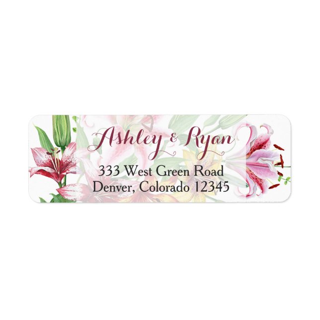 Lily Flower Bouquet Wedding Address Label (Front)