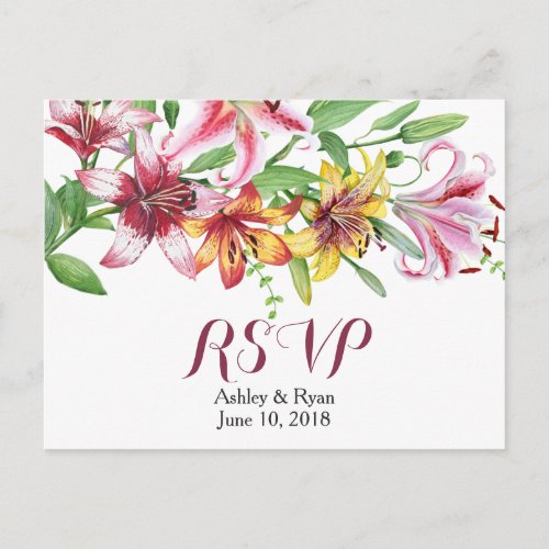 Lily Flower Bouquet Wedding RSVP Invitation Postcard