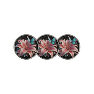Lily Flower & Butterfly Golf Ball Marker