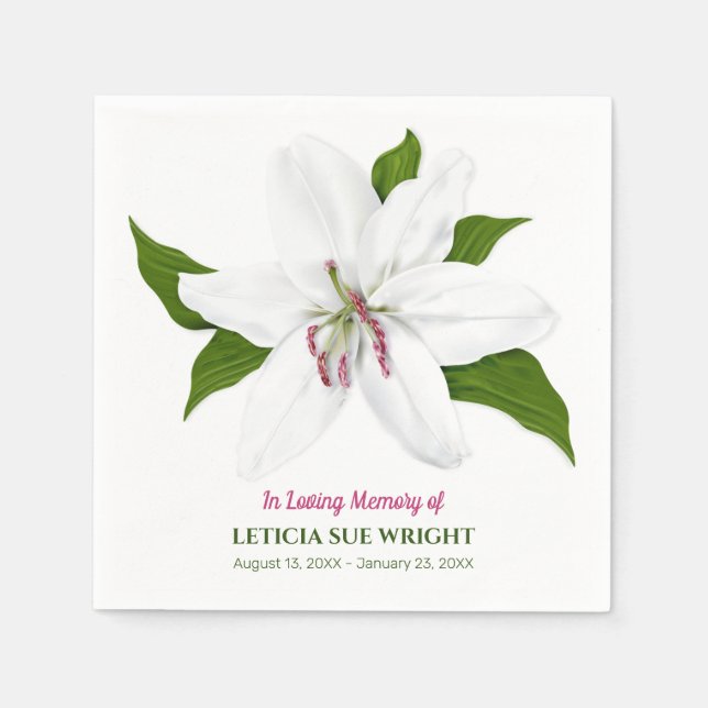 Lily Flower Funeral Memorial Napkins (Front)