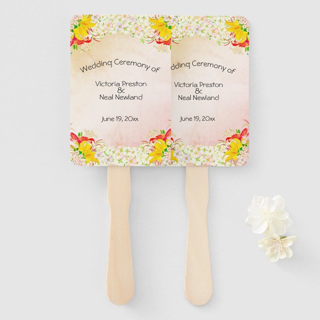 Lily Flower Garden Wedding Hand Fan (Front and Back)
