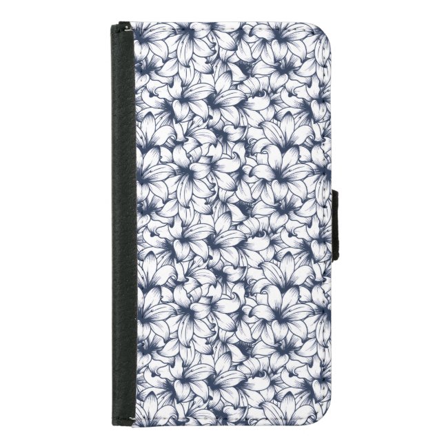 Lily Flower Ink Sketched Pattern Samsung Galaxy Wallet Case (Front)