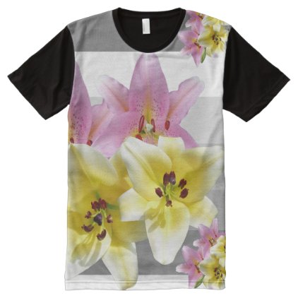 Lily Flower Lilies Gray Striped Floral Pattern All-Over-Print Shirt