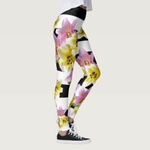 Lily Flower Lilies Striped Floral Pattern Leggings