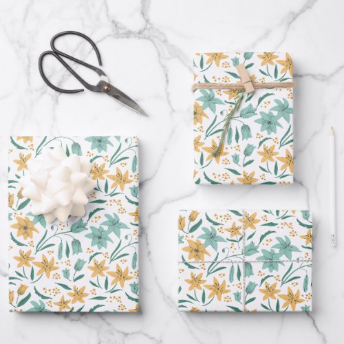 Lily flower pattern design wrapping paper sheets